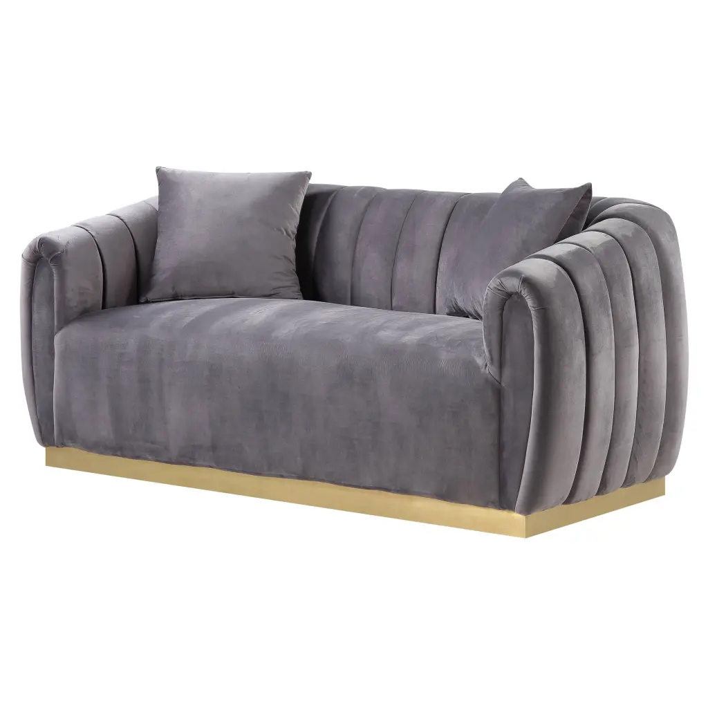 ACME Elchanon Tufted Upholstered Loveseat Pillow Gray and Gold Acme Furniture