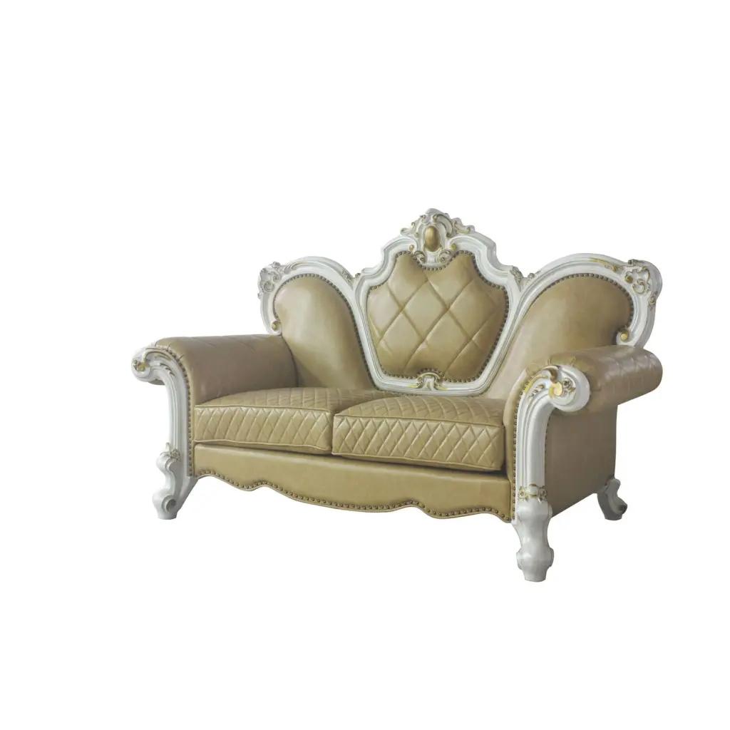 ACME Picardy Faux Leather Loveseat Pillows Pearl and Butterscotch Acme Furniture