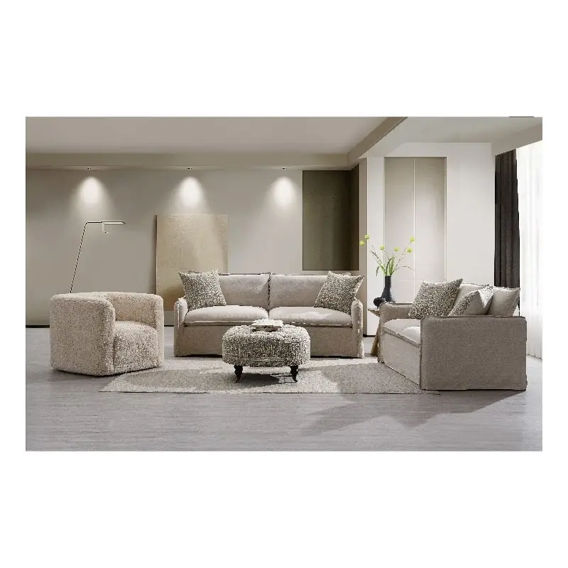 ACME Upendo Contemporary Linen Fabric Loveseat 2 Pillows Beige Acme Furniture
