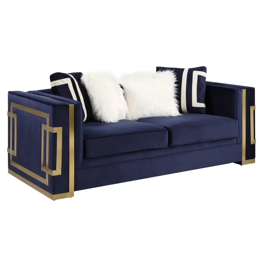 ACME Virrux Loveseat 4 Pillows Blue and Gold - Elegant Living Room Furniture Acme Furniture