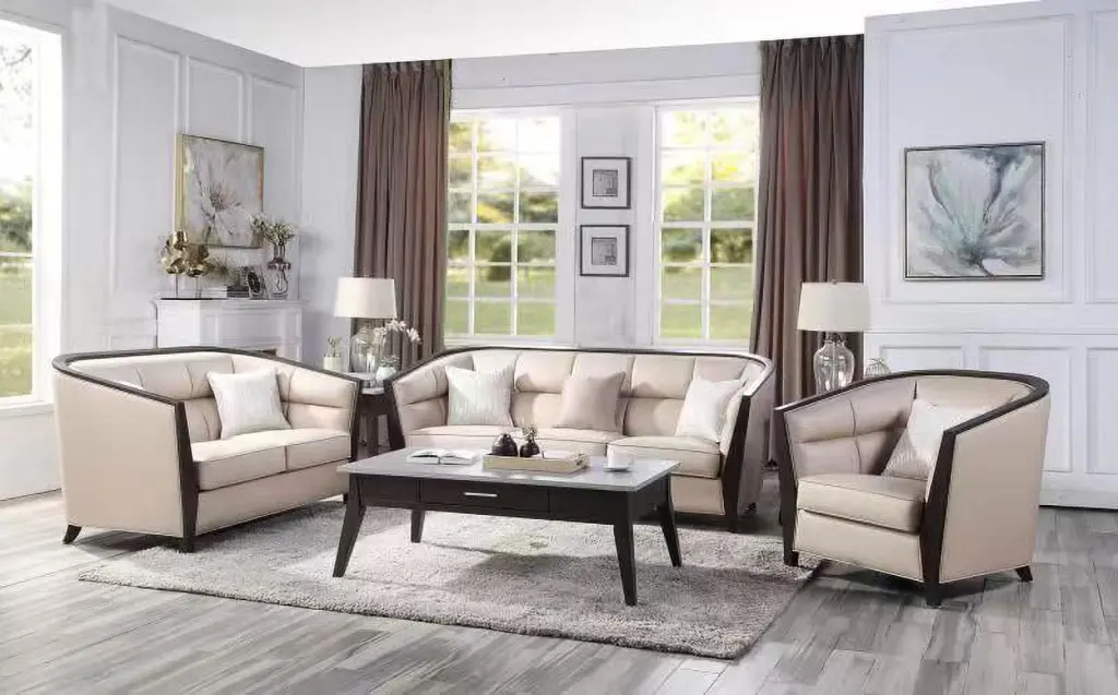 Zemocryss Loveseat 2 Pillows Beige Fabric Cozy Living Spaces Acme Furniture