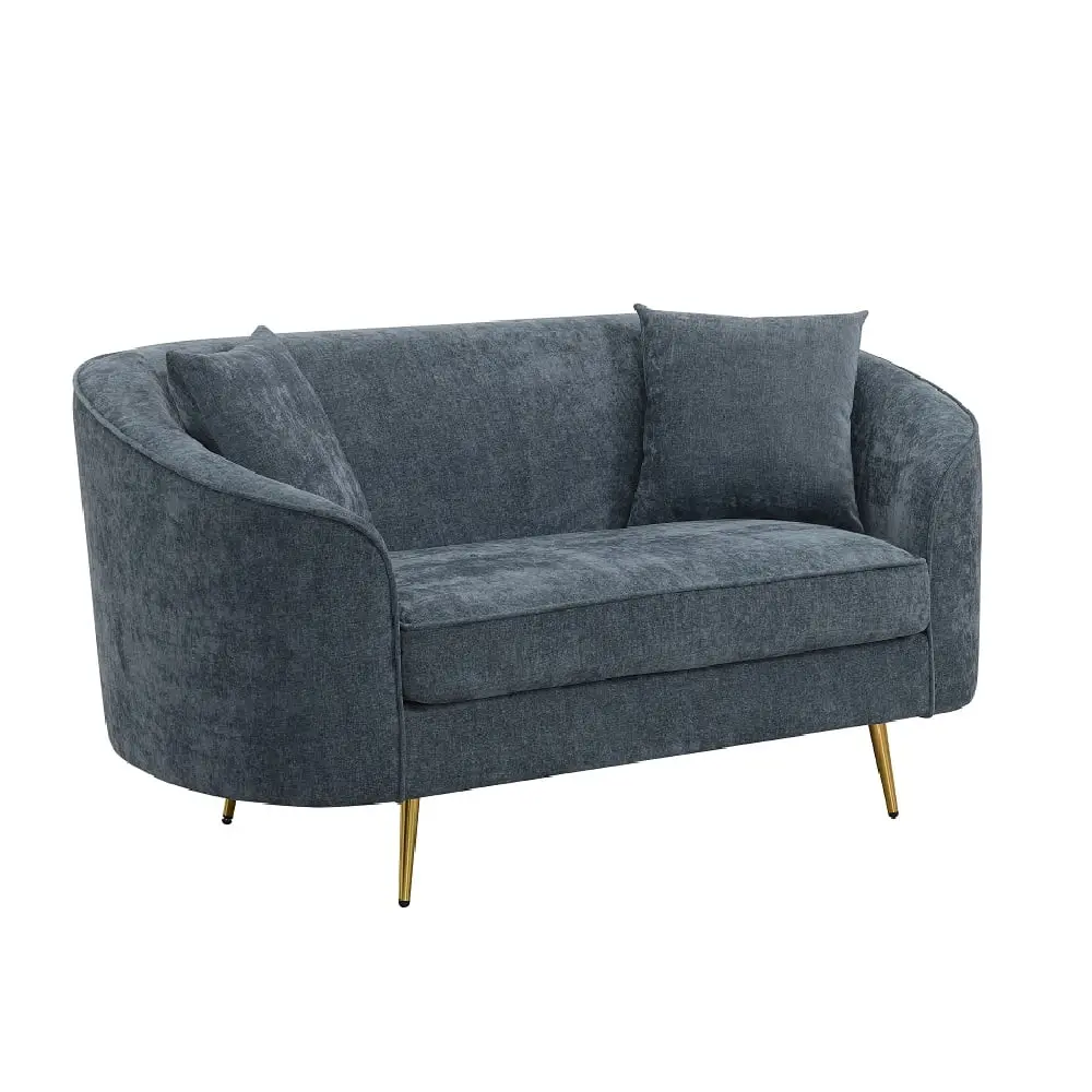 LOVESEAT W/2 PILLOWS Cobalt Gray Chenille Fabric Cozy Living Room ACME
