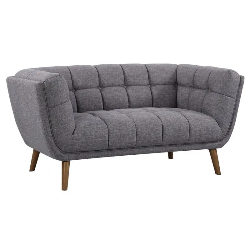 Allora Modern Fabric Upholstered Loveseat Wood Legs Dark Gray Walnut