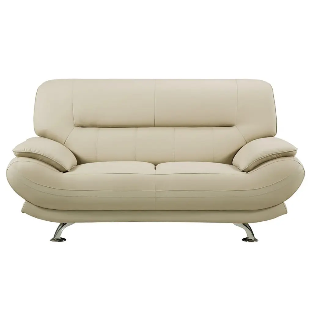 AE709 Cream Khaki Love Seat Faux Leather - Modern 2-Seater Sofa Small Spaces American Eagle Furniture