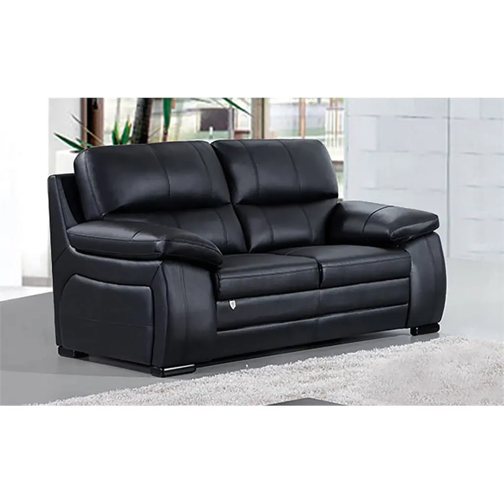 EK041 Black Italian Leather Loveseat - Luxurious Two-Seater Sofa Elegant Living Room American Eagle Furniture