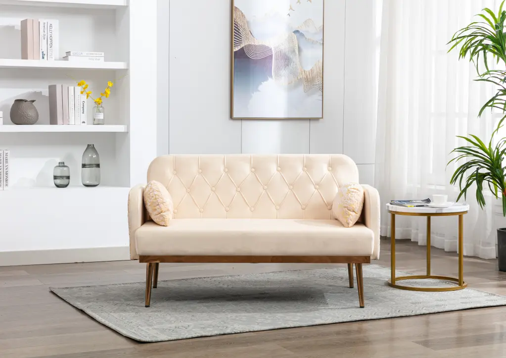 ikayaa Beige Loveseat Sofa Metal Feet - Modern Accent Sofa Small Spaces Anself