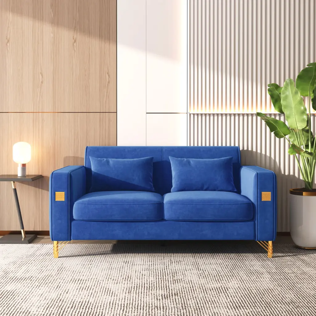 Velvet Loveseat Pillows and Gold Finish Metal Leg Living Room ANTFURN