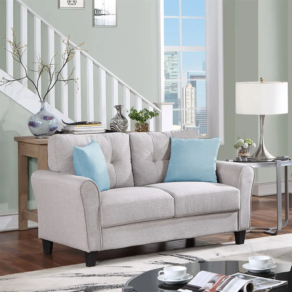 57.5inch Loveseat Sofa Linen Sofa Padded Cushions and 4 Rubber Wood Legs Living Room Bedroom Home Office Light Grey ARCTIC...