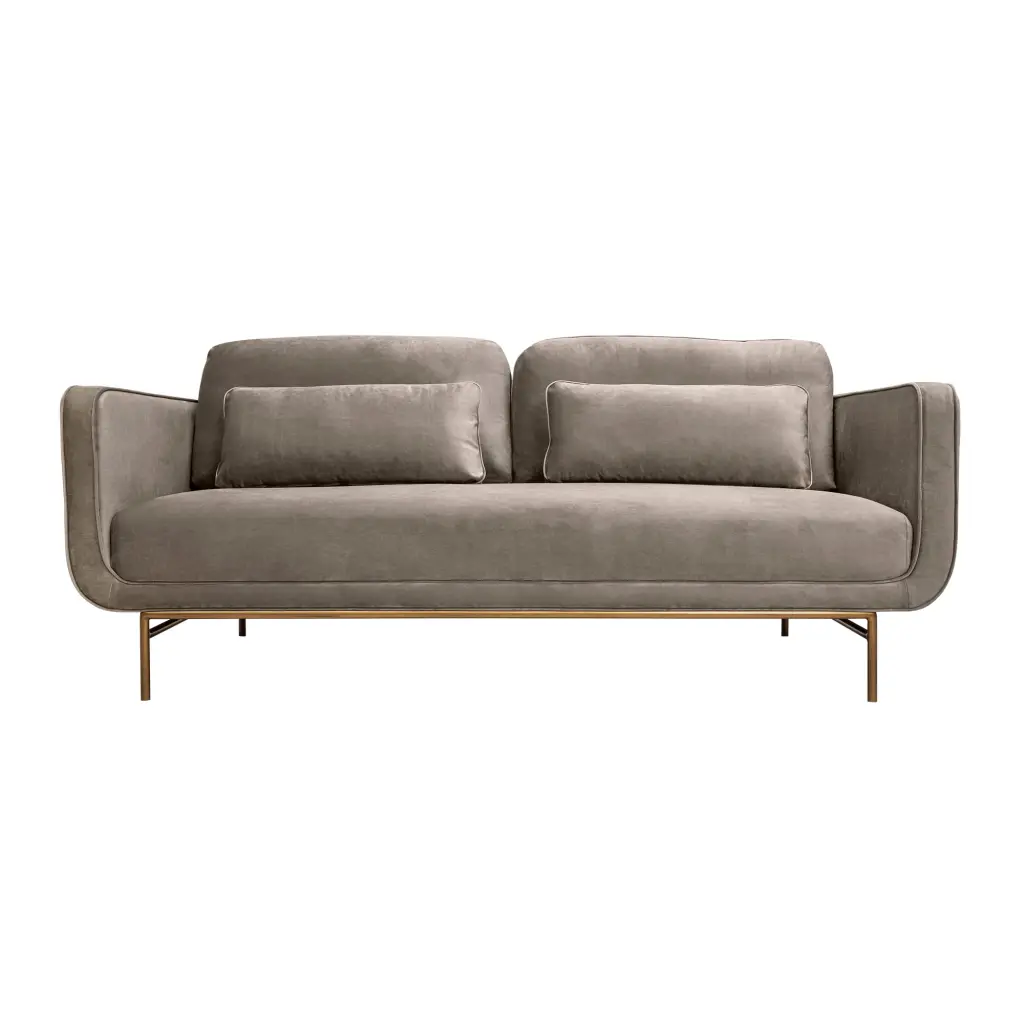 Armen Living Lilou 77 Velvet Sofa Fossil Gray Antique Brass Legs Mid-Century