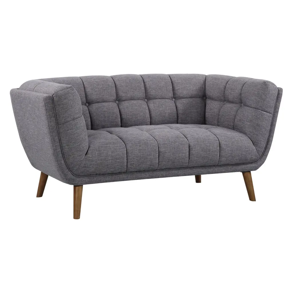 Phantom Dark Grey Loveseat Tufted Back and Walnut Legs Armen Living