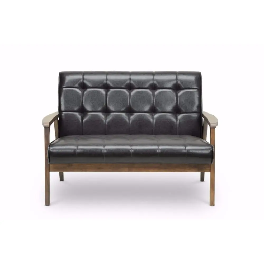 Mid Century Faux Leather Loveseat Brown Modern Living Room Baxton Studio