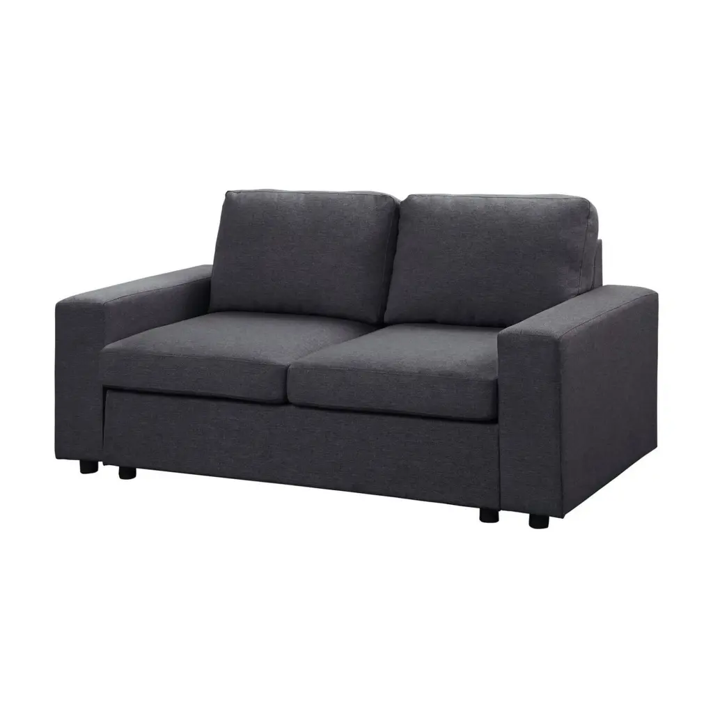 Abe 68 Inch Modern 2 Seater Loveseat Dark Gray Linen Black Wood Legs Bed Bath & Beyond