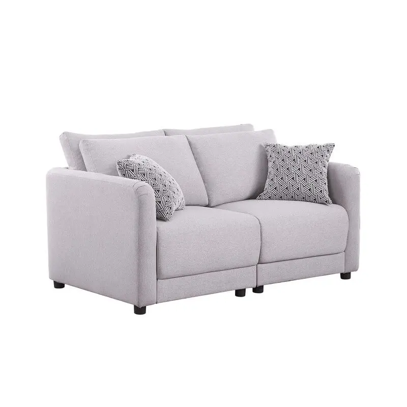 Penelope Light Gray Linen Fabric Loveseat Pillows Modern Living Room Sofa Bed Bath & Beyond