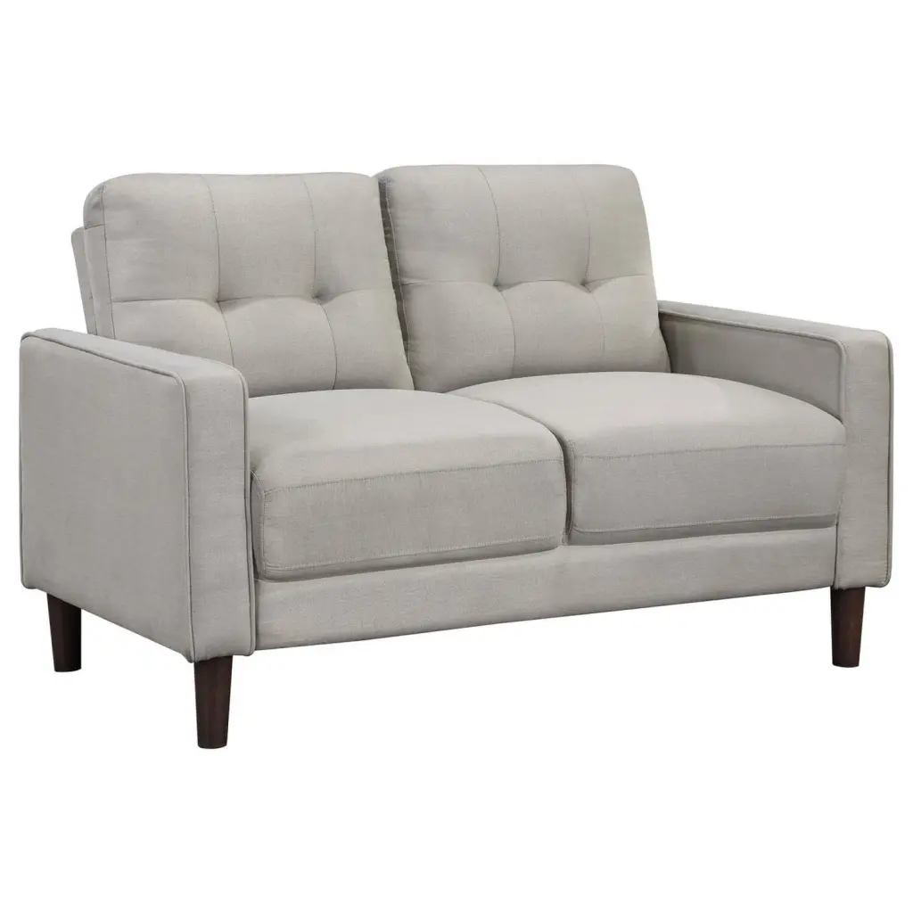 BenJara Bow 54 Inch Loveseat Grid Tufted Back and Track Arms - Beige Upholstered Sofa