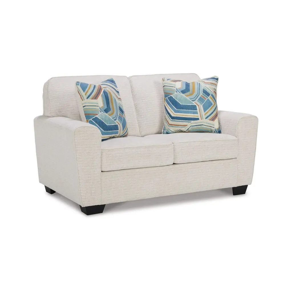 Benjara 63 . Caten Transitional Polyester Loveseat 2 Pillows Snowy White