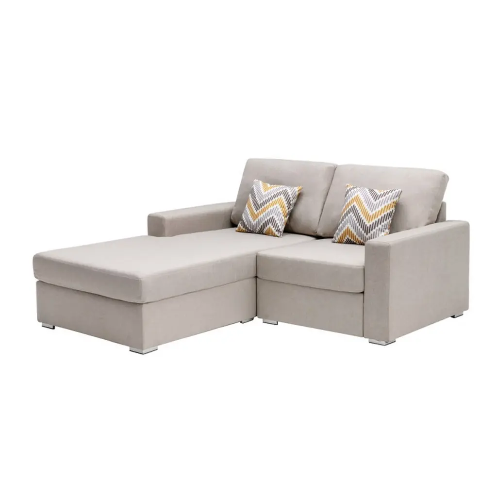 BenJara Lini 67 Inch 2 Piece Sectional Loveseat Reversible Chaise Beige Linen Modern Living Room