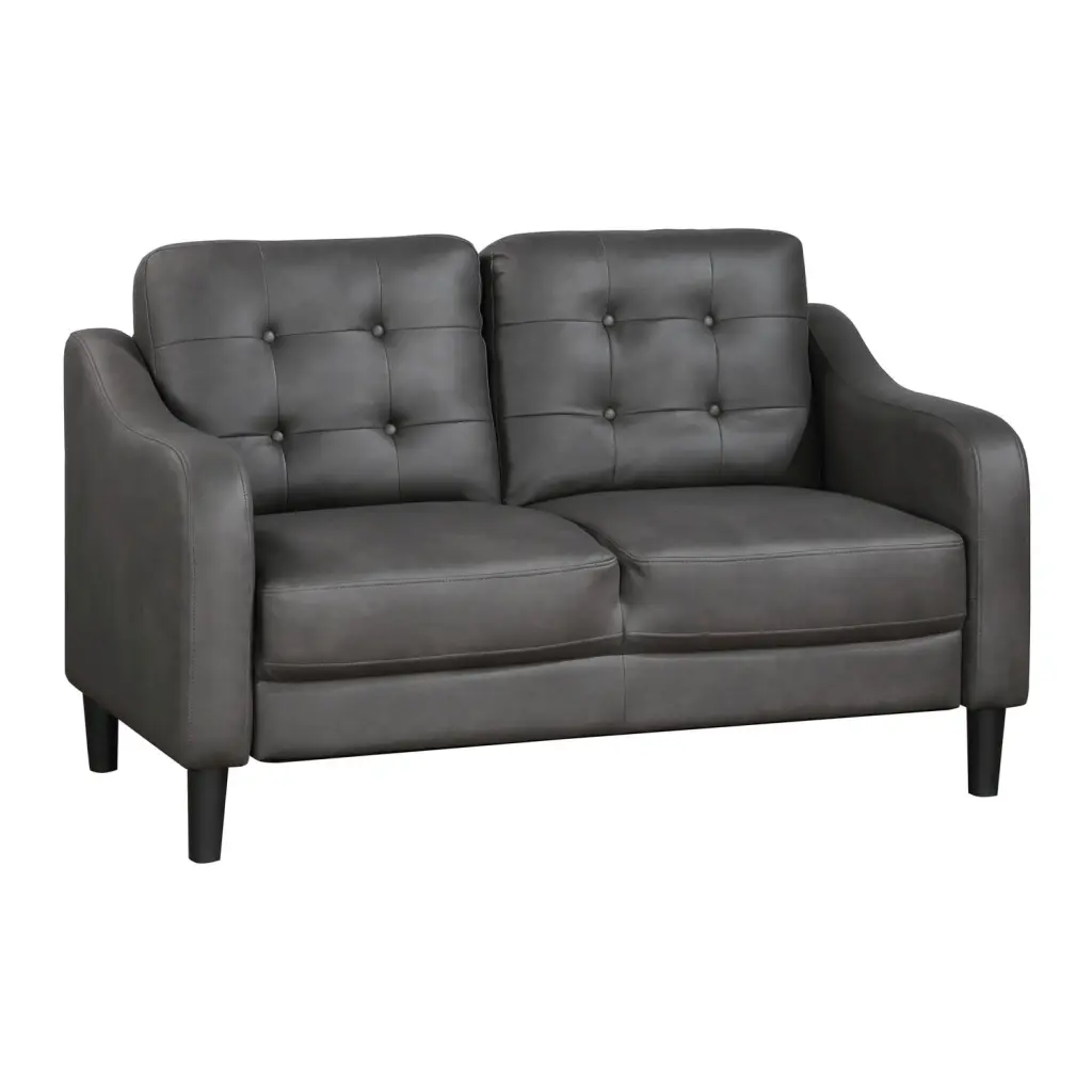 Benjara Orry 55 Inch Button Tufted Loveseat Gray Microfiber