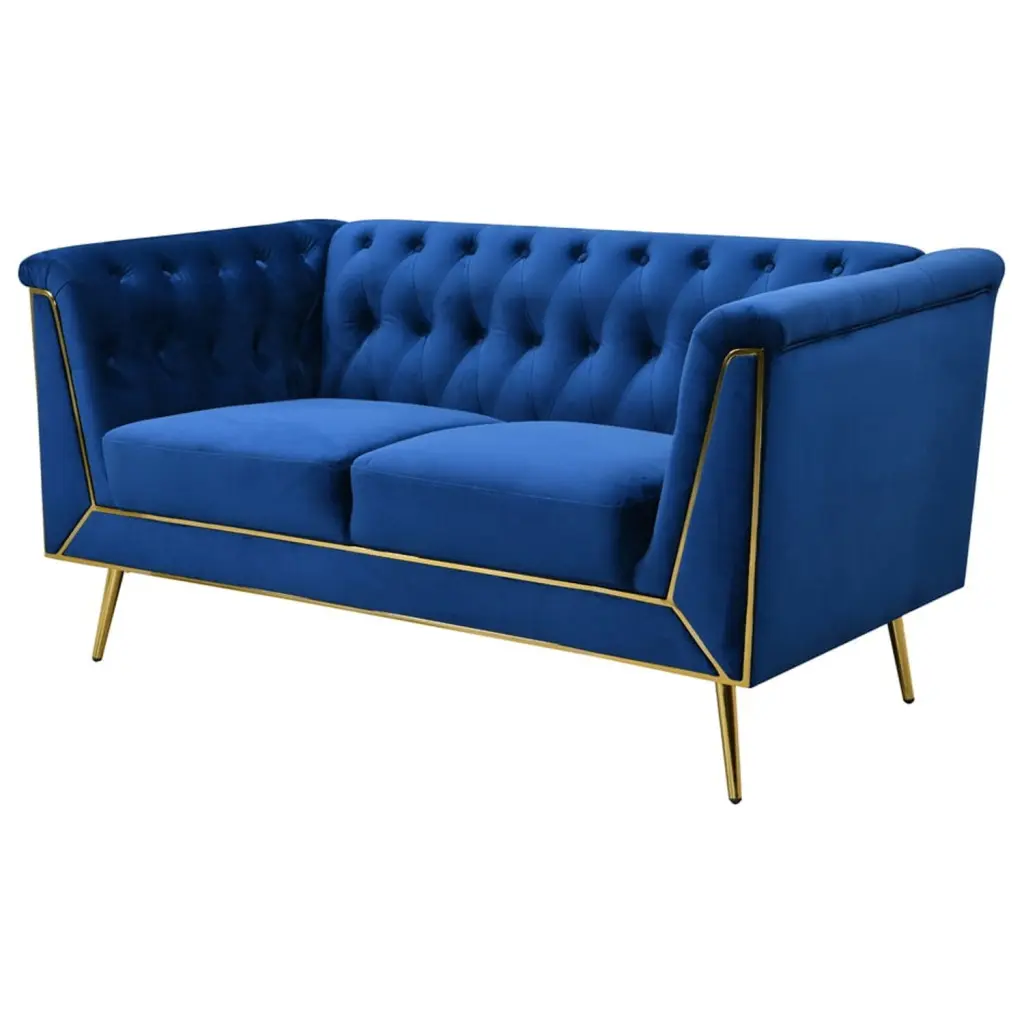 Windsor Flared Arm Velvet Loveseat Blue Best Master Furniture