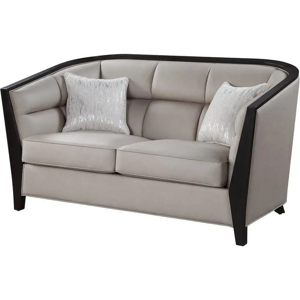Bowery Hill Contemporary Loveseat 2 pillows Beige Fabric Modern