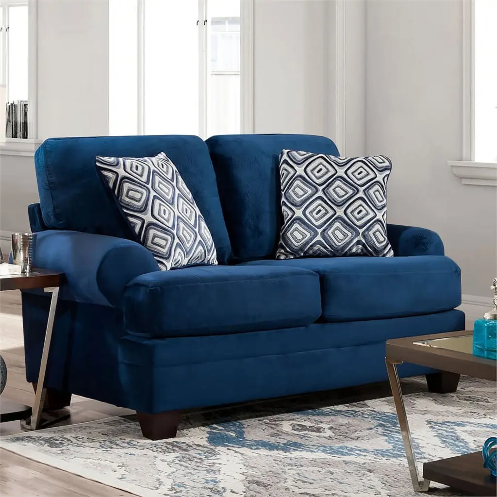 Bowery Hill Contemporary Microfiber Upholstered Loveseat Navy