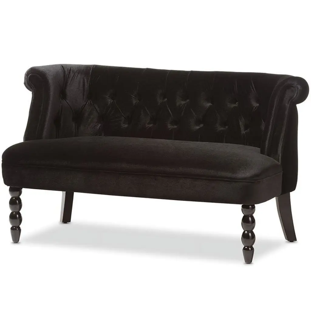 Bowery Hill Contemporary Velvet Tufted Loveseat Black - Modern Accent Sofa Living Room