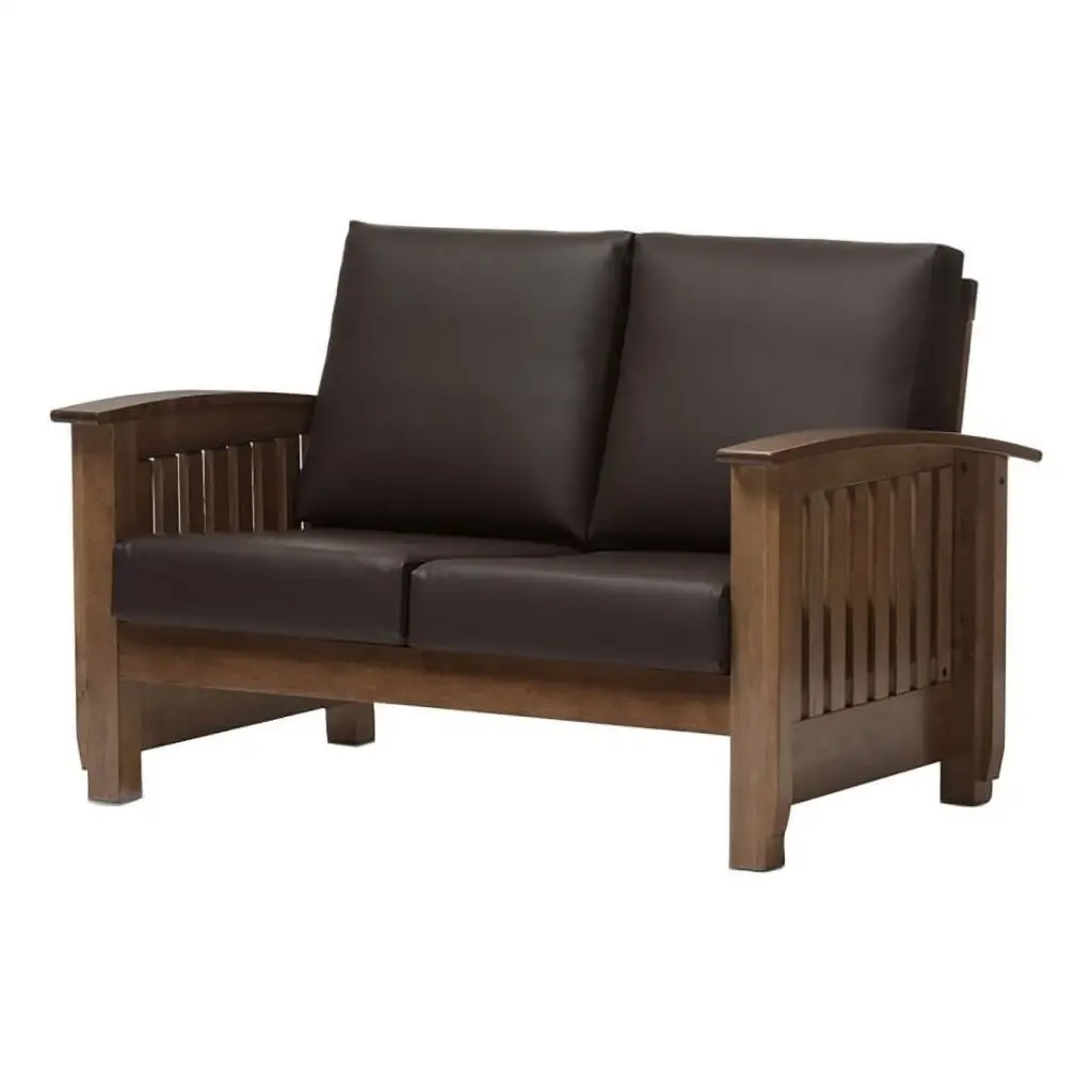 Bowery Hill Traditional Faux Leather/Hardwood Loveseat Dark Brown