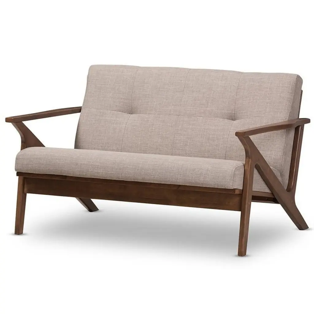 Bowery Hill Tufted Loveseat Light Gray and Walnut Brown - Classic Two Seater Sofa