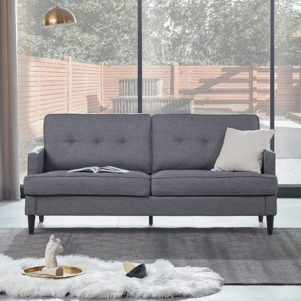 Modern Gray Linen Upholstery Loveseat Sofa Living Room Branax