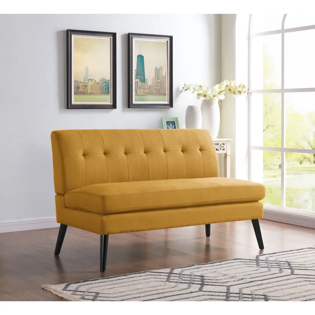 Carson Carrington Tjaereborg Mustard Yellow Linen Armless Loveseat - Mid-century Modern Style