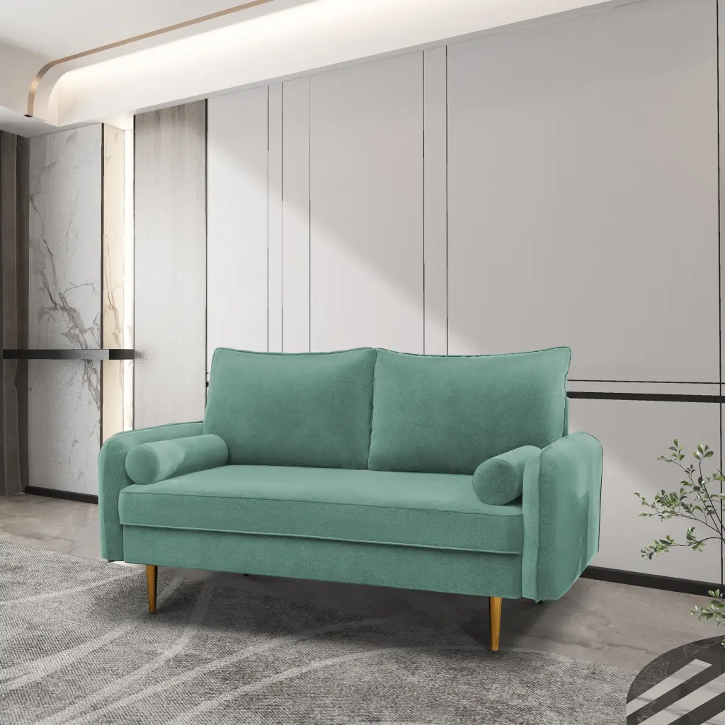 Zen 57.9'' Round Arm Metal Leg Luxury Loveseat - Modern Two Seater Sofa Living Room Claremont Livings