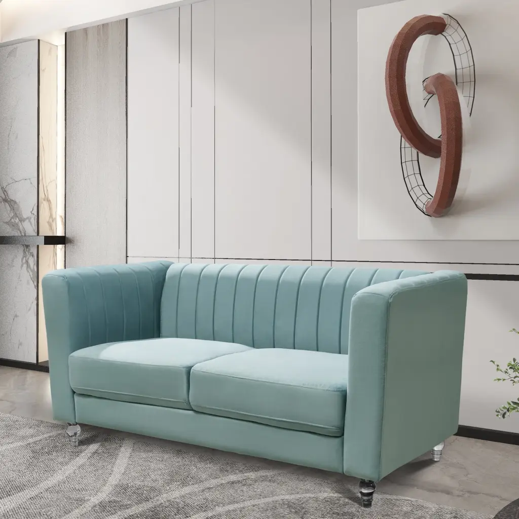 Peaceful 63 Inch Square Arm Luxury Velvet Loveseat Sofa Living Room Claremont