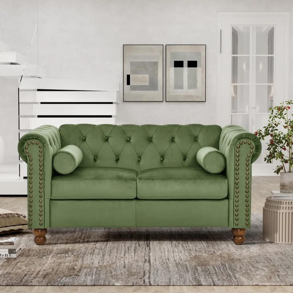 Large Velvet Love Seat Two-Seat Sofa Classic Tufted Settee Modern 2 Seater Couch CNCJ