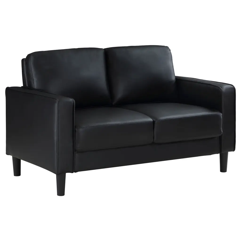 Coaster Ruth Faux Leather Upholstered Track Arm Loveseat Black Coaster Company