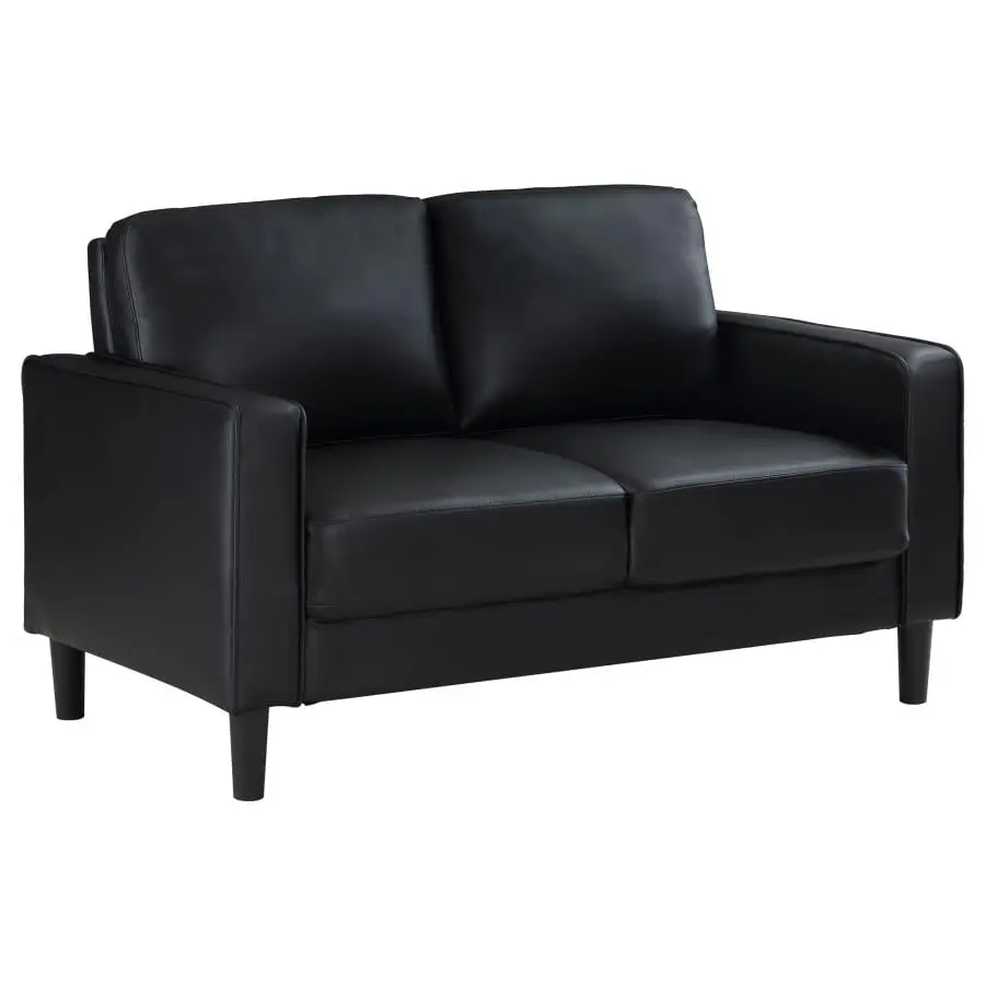 Ruth Upholstered Track Arm Faux Leather Loveseat Black Modern Living Room Furniture Coaster Company