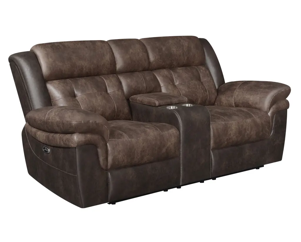 Saybrook Tufted Cushion Motion Loveseat Chocolate and Dark Brown Coaster Company