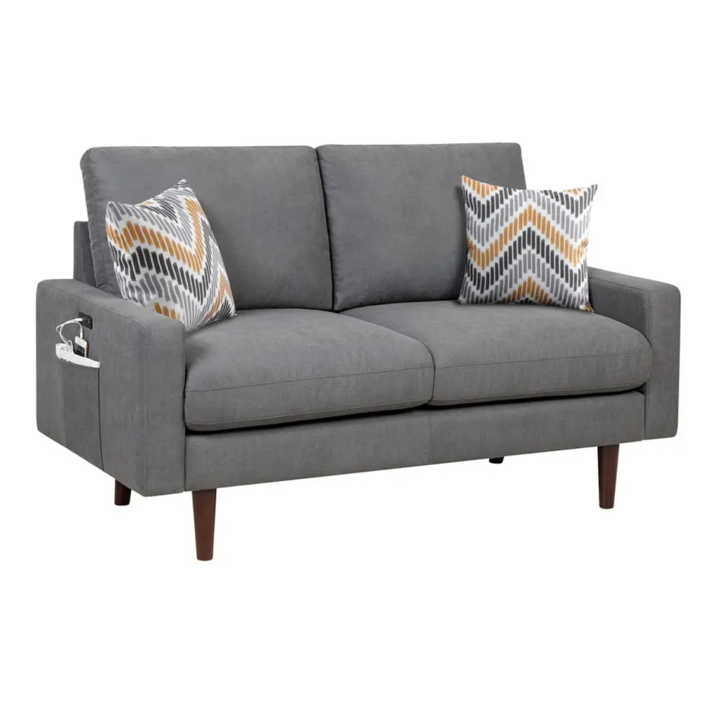 Contemporary Home Living 4.75' Shadow Gray Mid-Century Modern Woven Loveseat Couch USB Charging