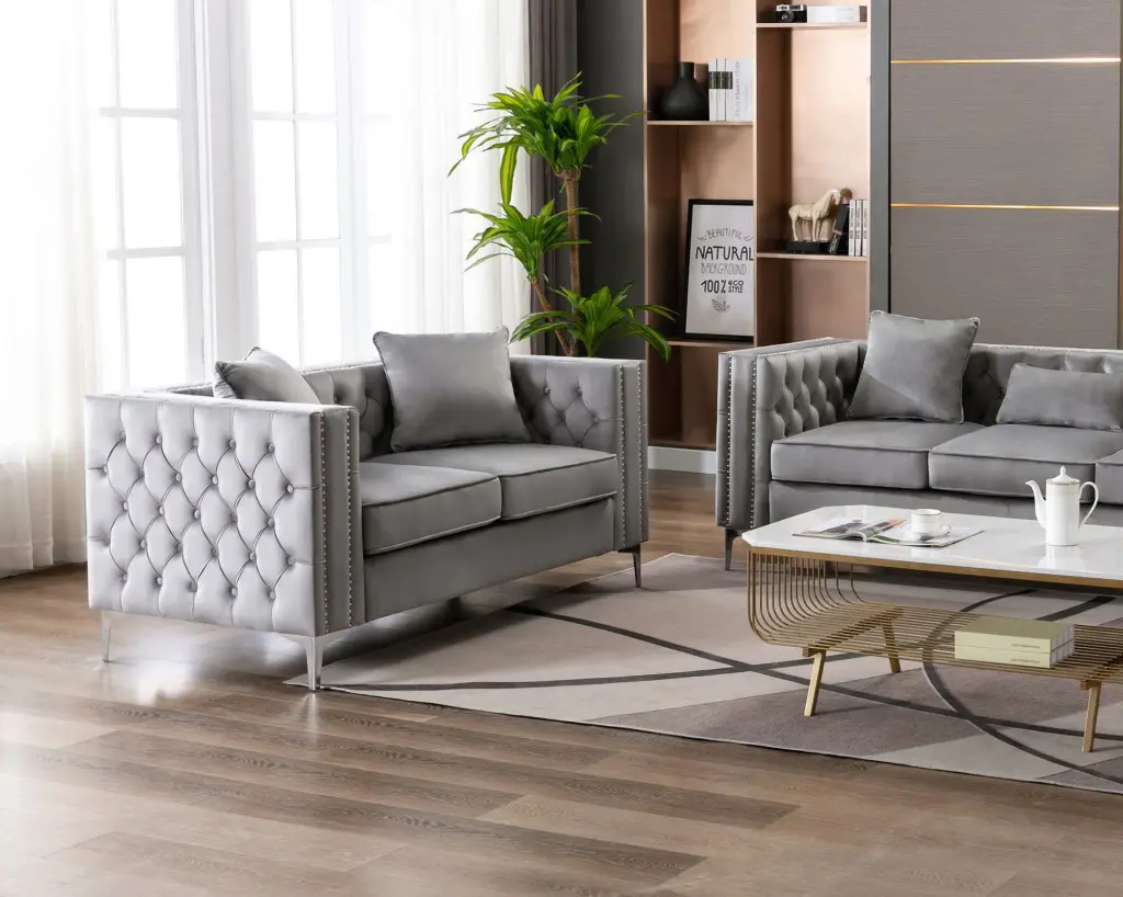CoSoTower Gray Velvet Loveseat Sofa Modern Living Room