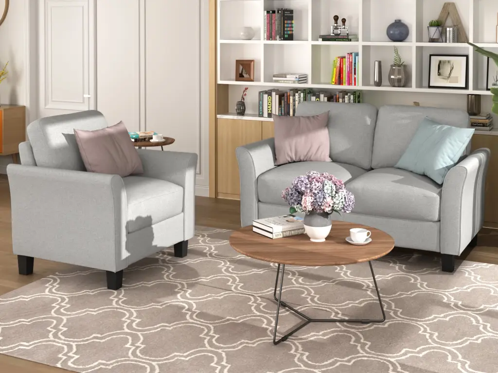 CoSoTower Light Gray Living Room Armrest Single Sofa and Loveseat