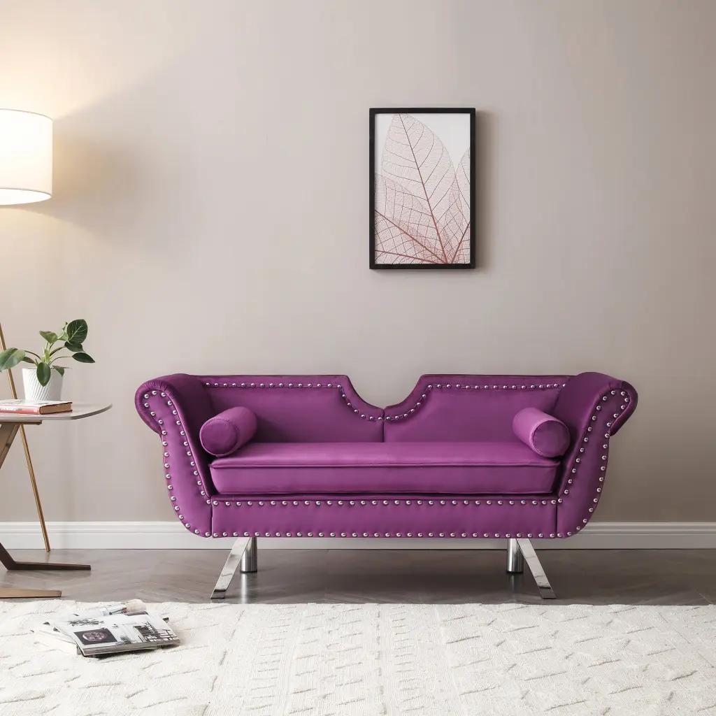 CoSoTower 61 Width Modern Accent Velvet Upholstered Loveseat Settee Nailhead Trimming Curved Backrest Rolled Arms Couch Re...