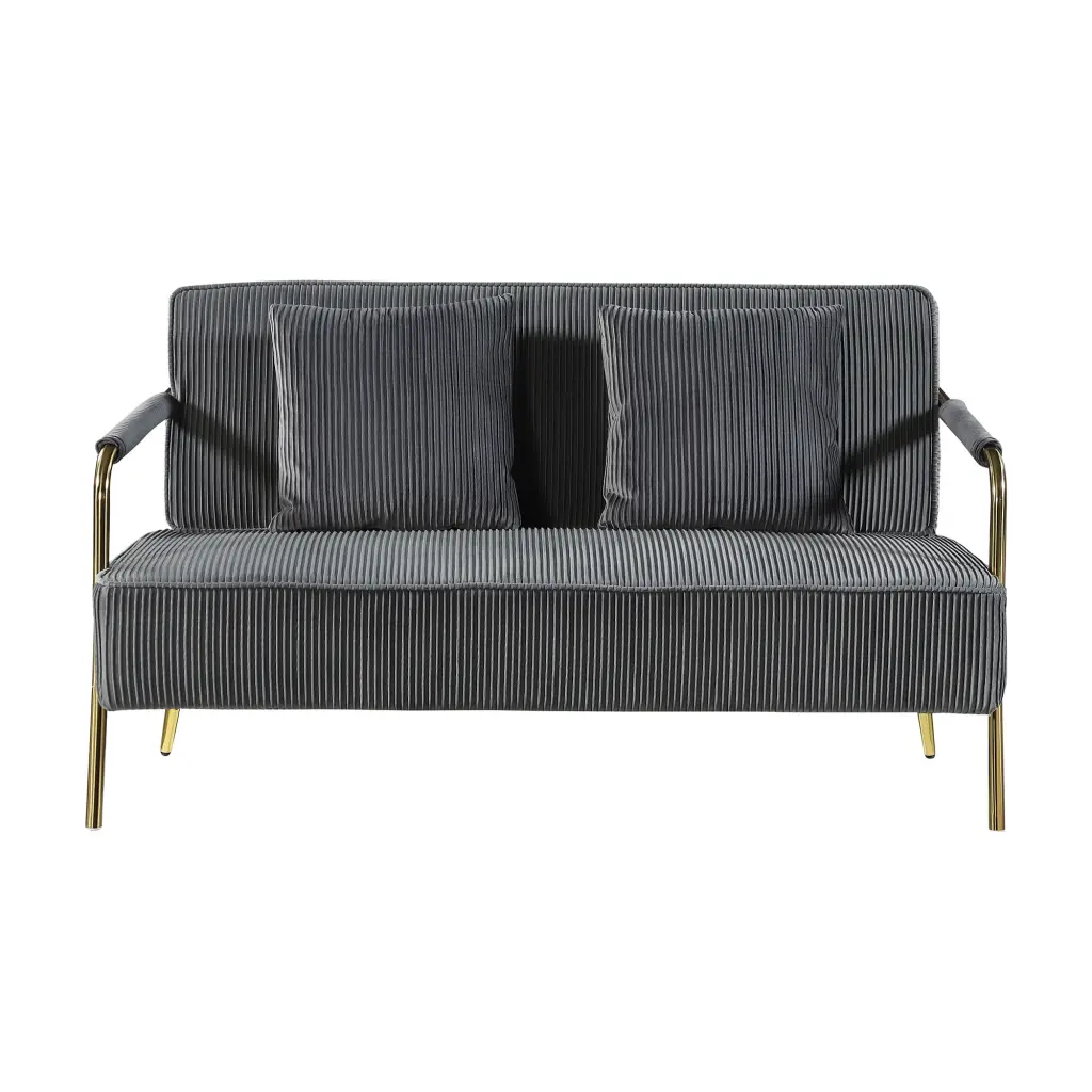 56 Inch Modern Upholstered Velvet Loveseat Gold Metal Legs 2 Seater Small Sofa Couch Grey CoSoTower