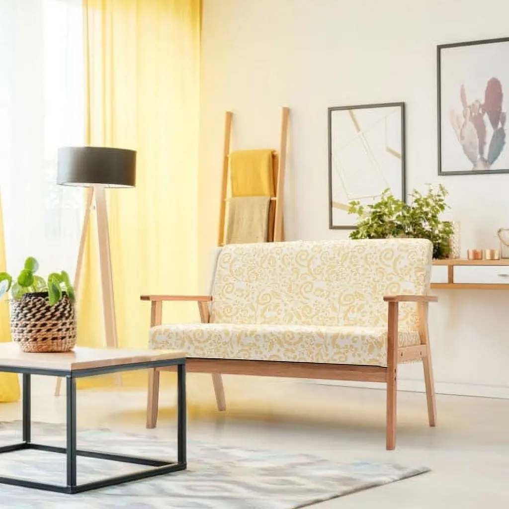 Modern Fabric Loveseat Sofa Couch Upholstered 2-Seat Armchair Yellow CostwayINC