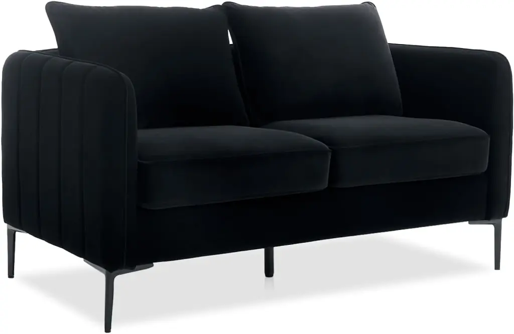 DecoraFlex Modern Black Velvet Loveseat Sofa Soft Pillows Small Spaces