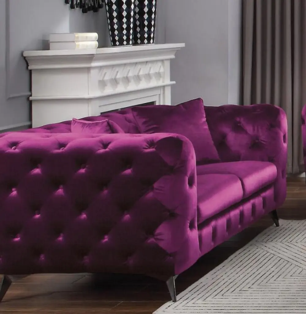 DeeHome ACME Atronia Loveseat Purple Fabric Contemporary Living Room Sofa 54906