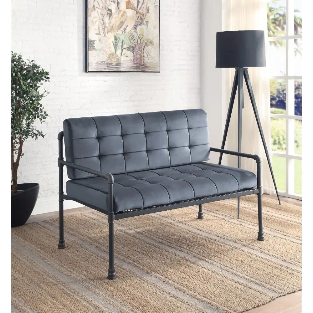 DeeHome ACME Brantley Loveseat Gray Velvet & Sandy Gray Finish LV00426