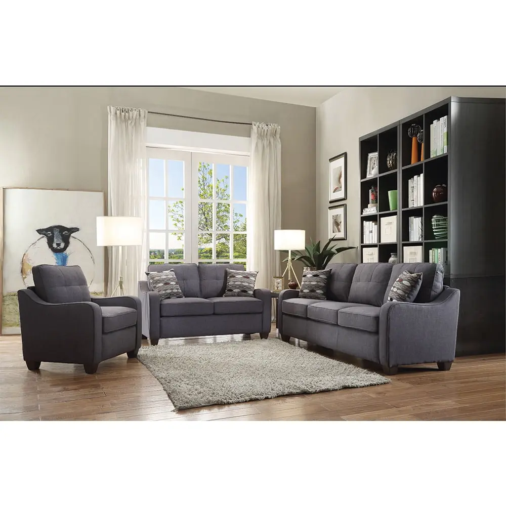 DeeHome ACME Cleavon II Gray Linen Loveseat 2 Pillows Living Room