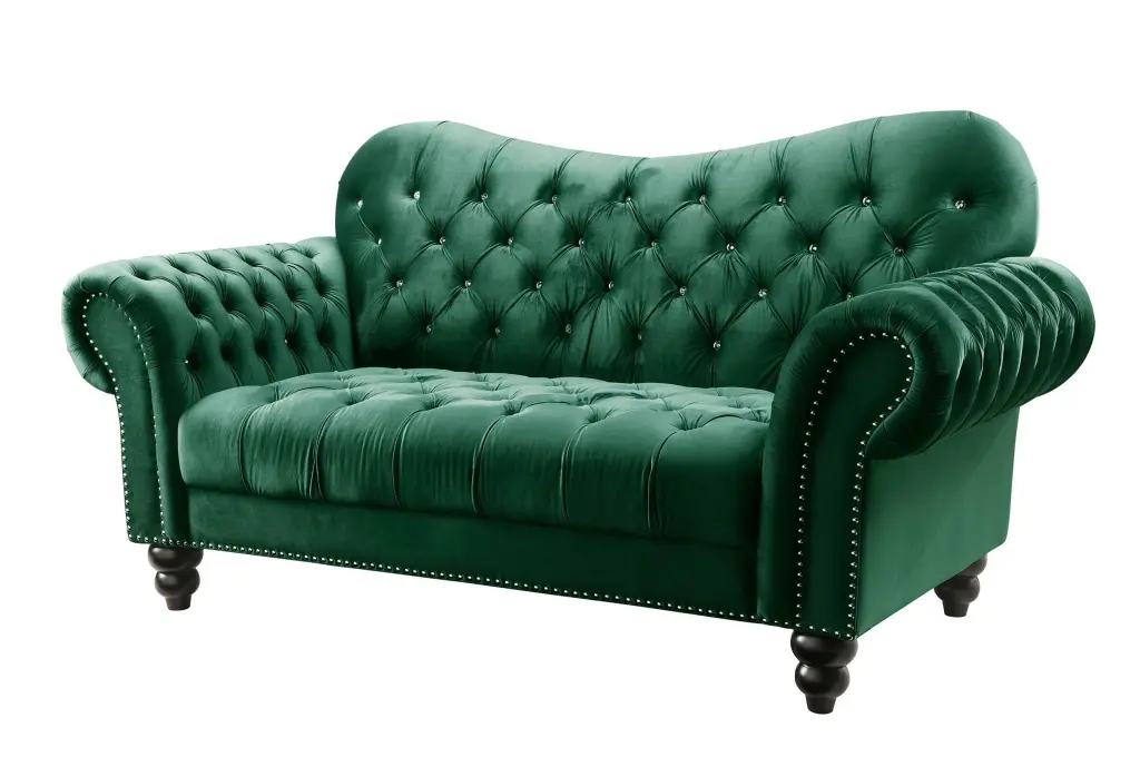 DeeHome ACME Iberis Loveseat Green Velvet - Stylish Two-Seater Sofa Living Room