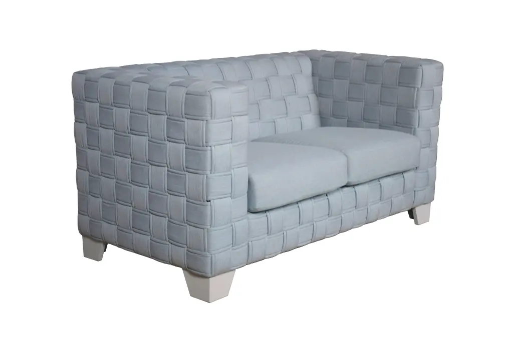 DeeHome ACME Saree Loveseat Light Teal Chenille White Finish
