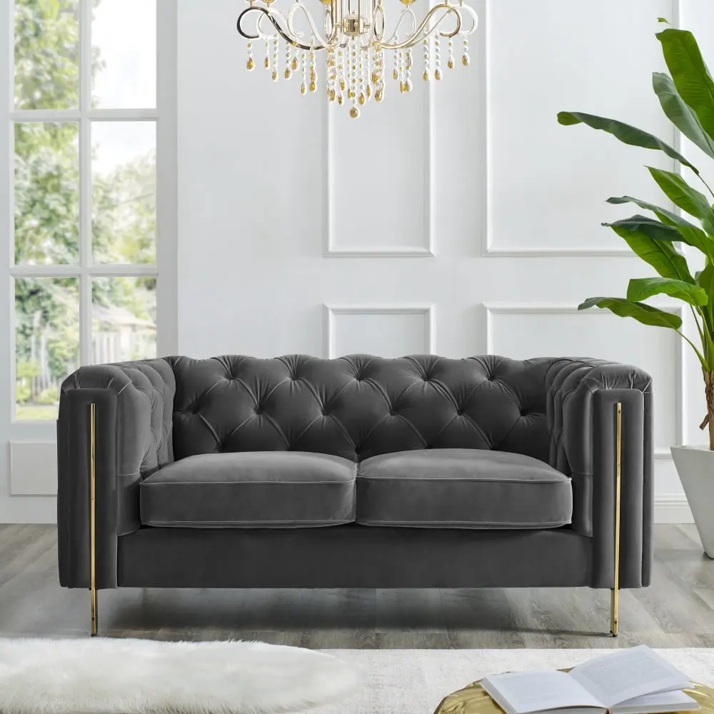 DeeHome Charlene Velvet Loveseat Gray - Modern Living Room Sofa