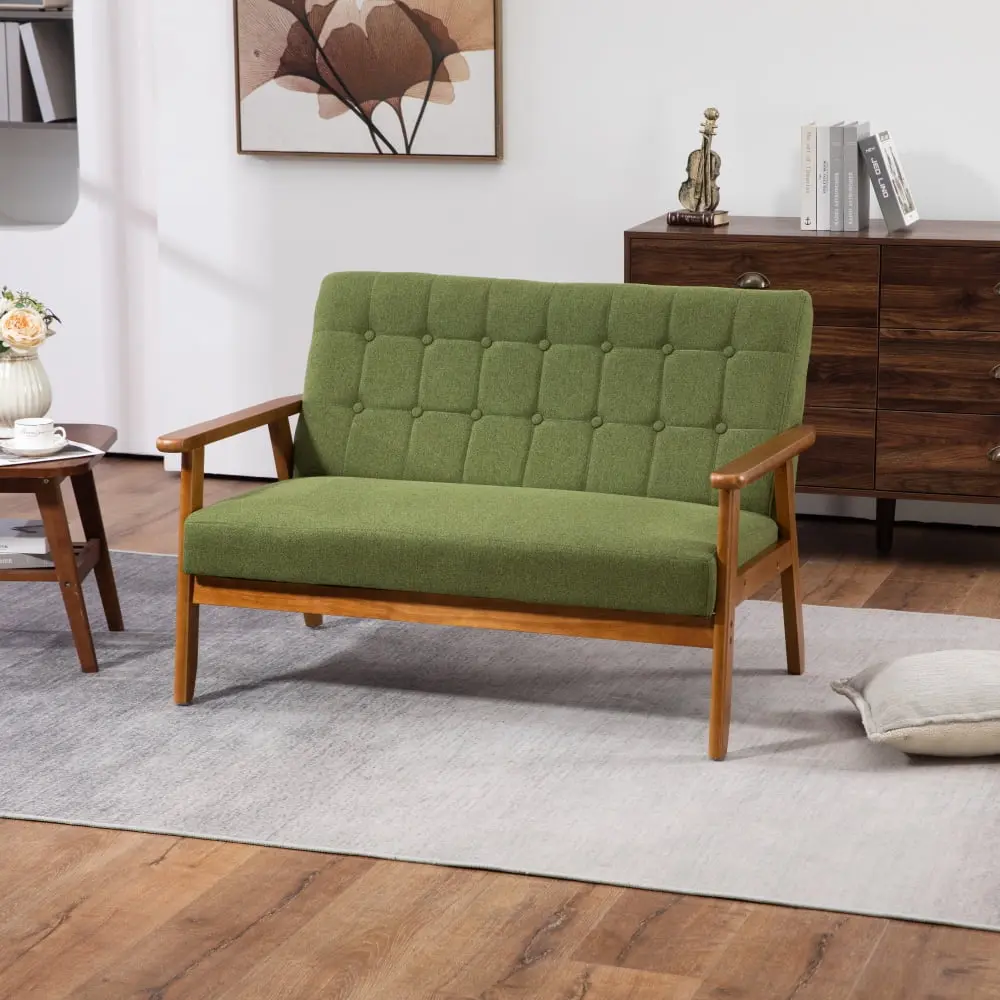 DeeHome COOLMORE Mid-Century Modern Solid Loveseat Sofa Upholstered Linen 2-Seat Couch Living Room