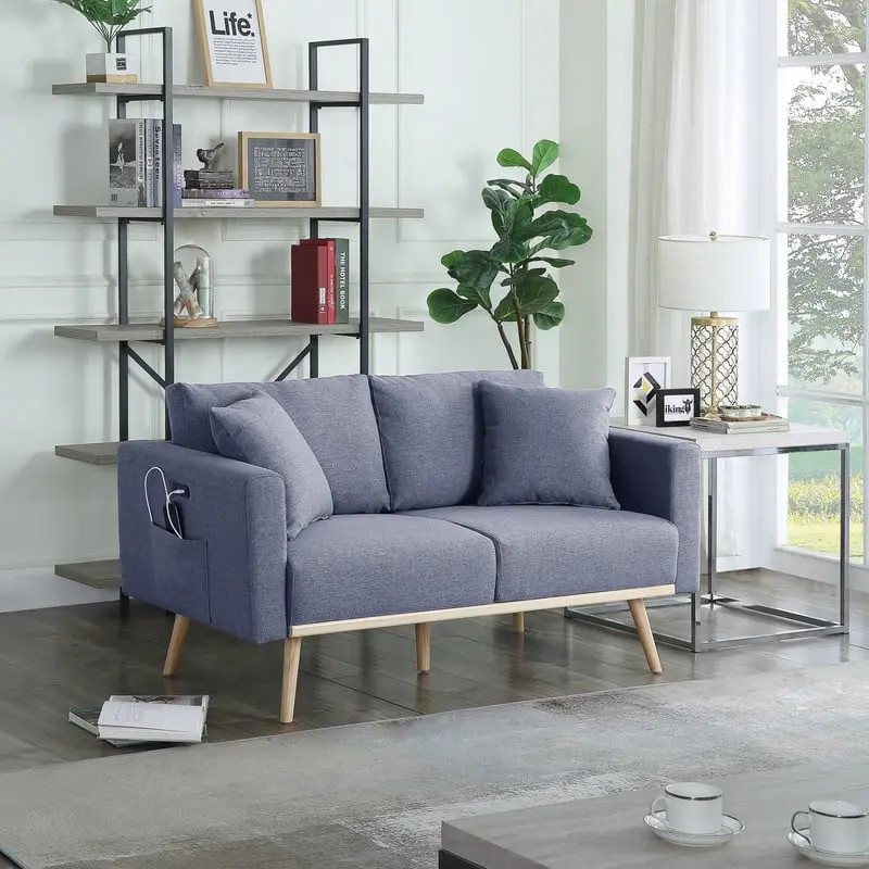 DeeHome Easton 56.5 Dark Gray Linen Fabric Loveseat Charging Ports